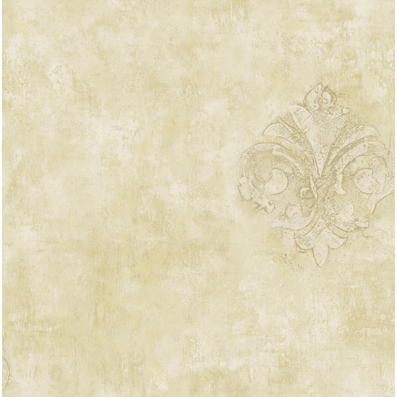 Seabrook Designs Galilea Damask Faux Unpasted Wallpaper - 20.5 in. W x 33 ft. L - Metallic Parchment