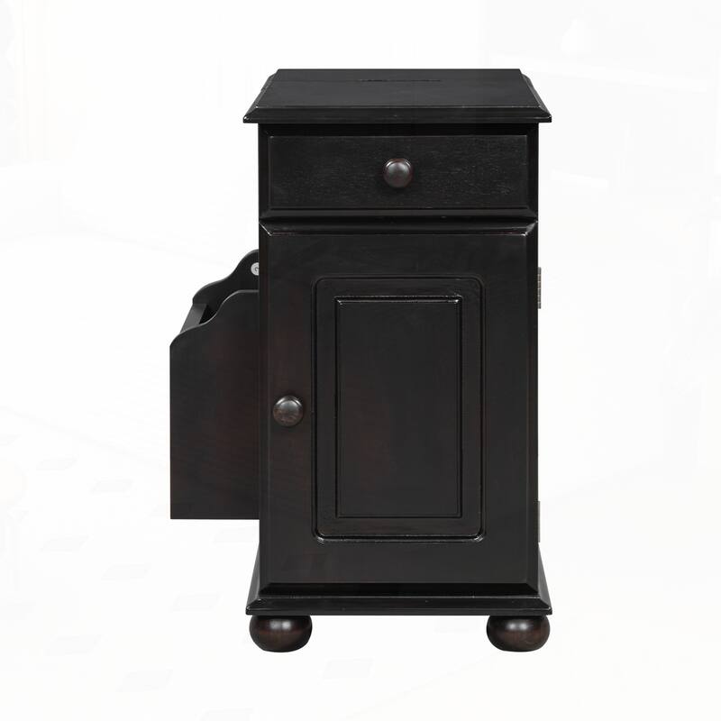 End Table Flip Top Side Table with USB Ports and Bookshelf