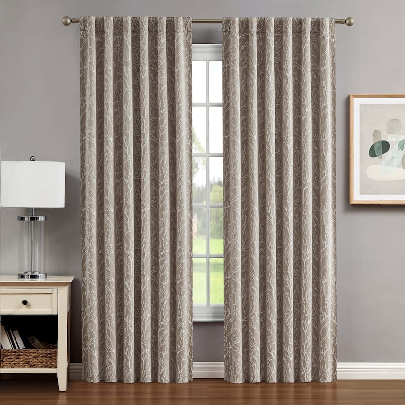 Creative Home Ideas Collins Blackout Window Curtain, Room Darkening, Thermal Insulated, Branch, Back Tab, 2 Panels, 2 Tiebacks