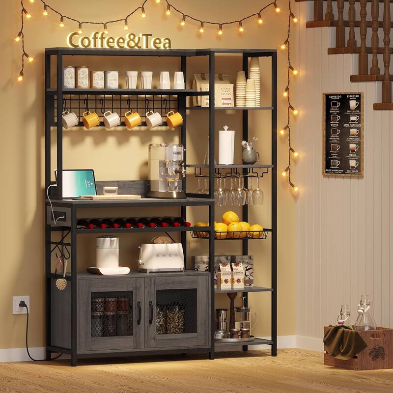 Kitchen Baker's Rack Storage Cabinet Microwave Stand Power Outlets