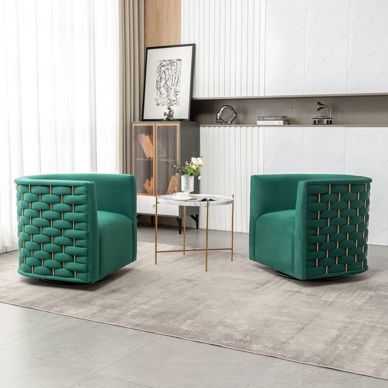 Modern Glam Velvet Upholstered 360 Degree Swivel Barrel Chair Set of 2