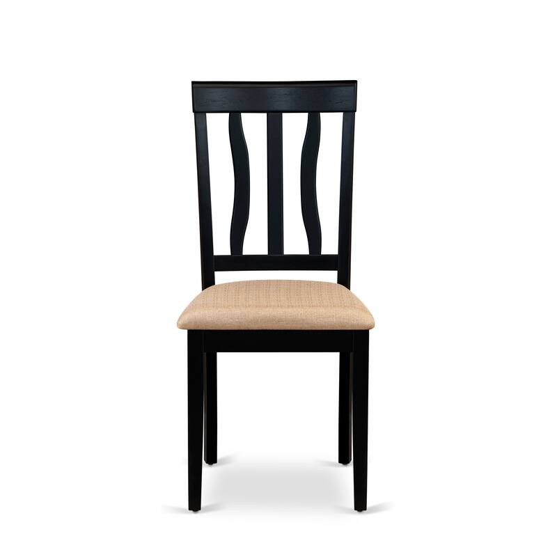 East West Furniture 3 Piece Kitchen Table Set- A Round Dining Room Table and 2 kitchen Chairs, Black & Cherry (Seat Options)