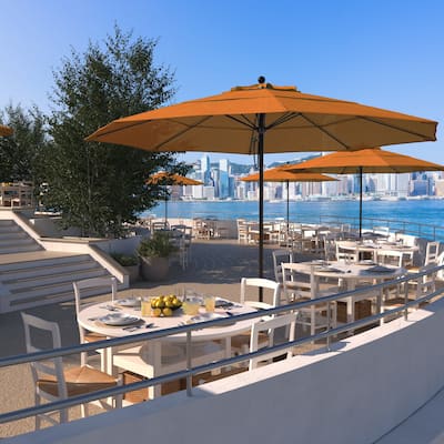California Umbrella 11' Venture Series Patio Umbrella, Bronze Aluminum Pole Fiberglass Ribs Pulley Lift Sunbrella