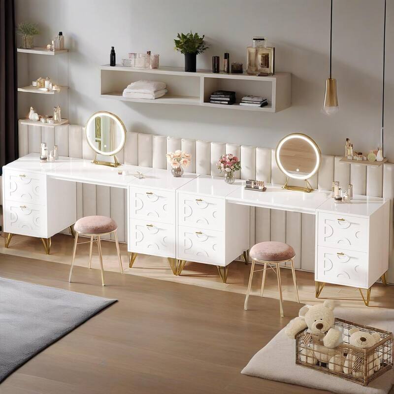 Modern Dressing Table With 4 Drawers Makeup Desk Gold Legs - 59.6" X 17.72" X 30.51"