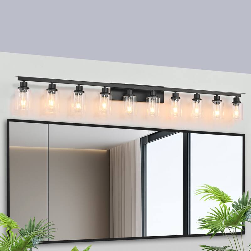 10-Light 65.4" Matte Black Bathroom Vanity - Bedroom, Living Room