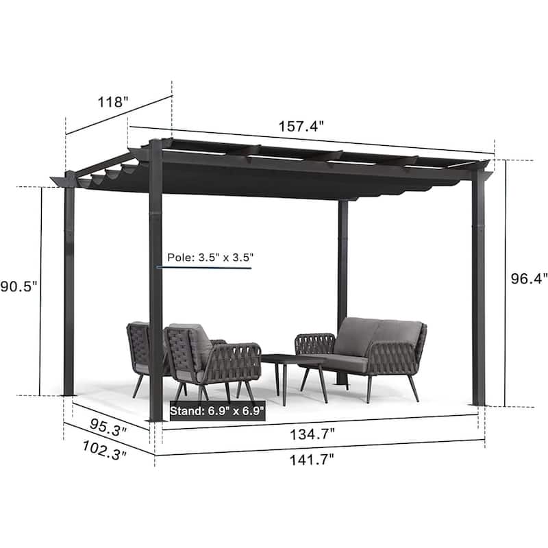PURPLE LEAF Gazebo Outdoor Retractable Aluminium Grape Trellis Pergola with Extra Top Roof for Patio