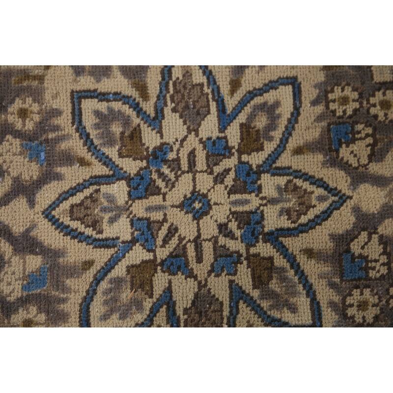 Floral Tabriz Persian Area Rug Beige Hand-Knotted Wool Carpet - 6'8"x 9'6"