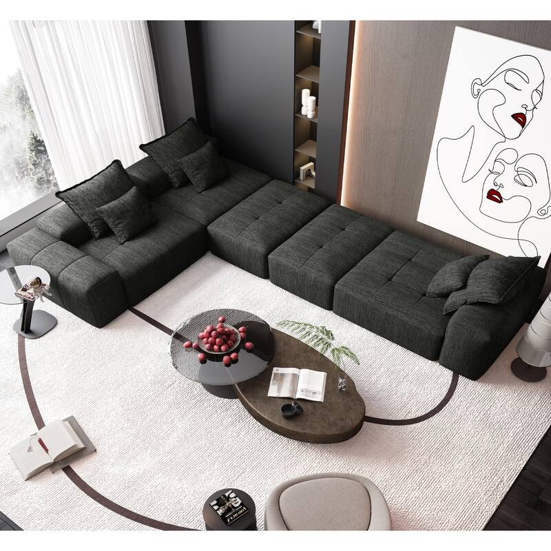Modern Oversized Modular Chenille Sectional Sofa with Cushions and 6 Pillows for Living Room
