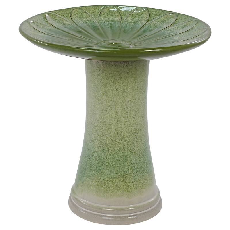 Handmade Green Gradient Glaze Ceramic Bird Bath, 16.93 inch Diameter 18.11 inch Height, Lightweight & Weather-Resistant