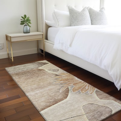 Machine Washable Indoor/ Outdoor Chantille Modern Sunflower Rug
