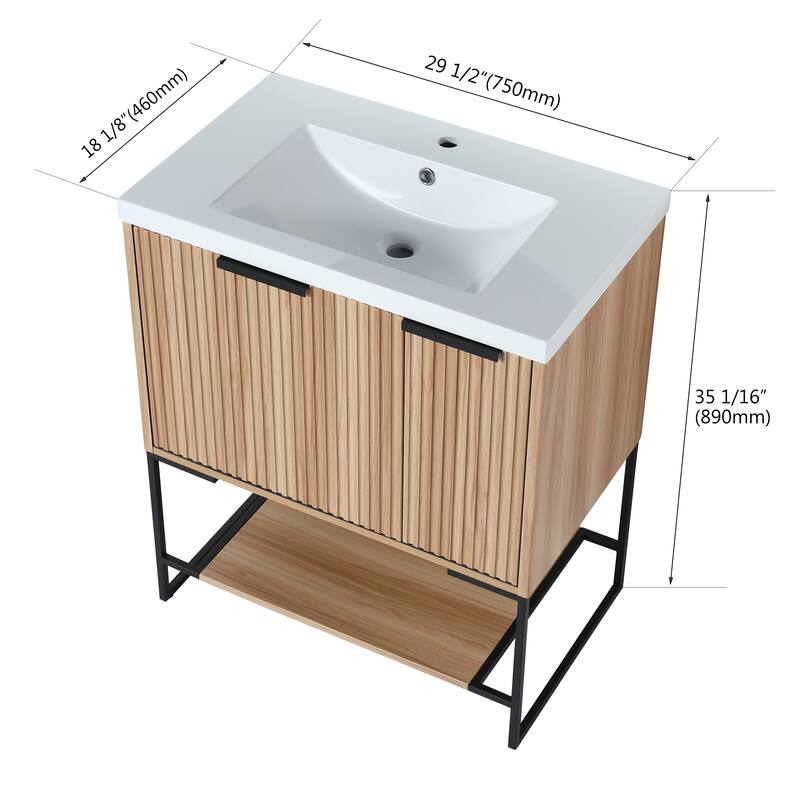 30-Inch Freestanding Bathroom Vanity with Resin Basin, Soft Closing Doors & Drawers, Solid Plywood Construction