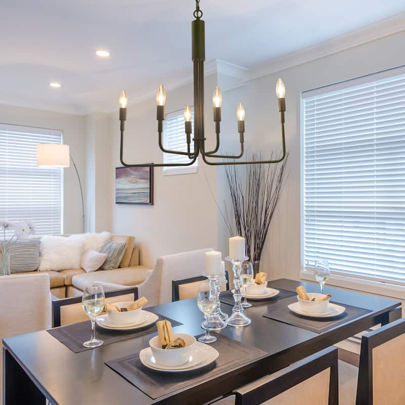 Modern 6-Light Black Candle Classic Chandelier for Dining Room