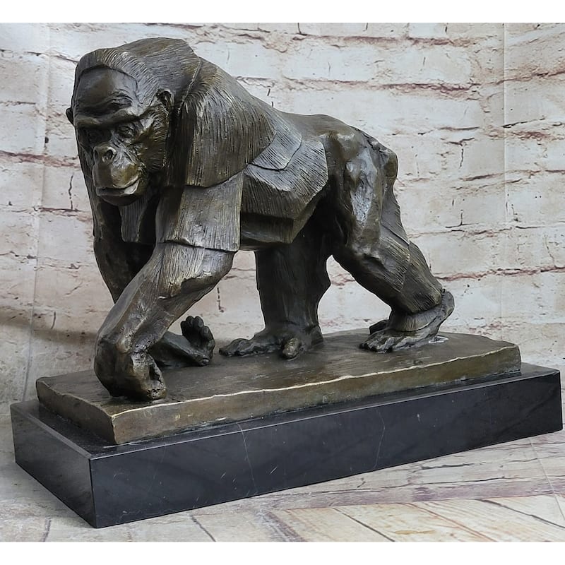 Gorilla Sculpture Statue Figure Bronze Metal Signed Art On Marble Base By Vobisova
