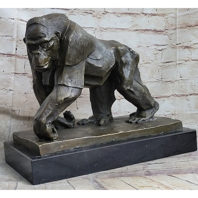 Gorilla Sculpture Statue Figure Bronze Metal Signed Art On Marble Base By Vobisova