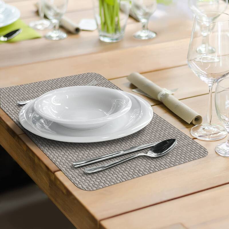 CounterArt Taupe and Natural Basket Weave Design Reversible Easy Care Plastic Placemat Set of 4 Made in The USA
