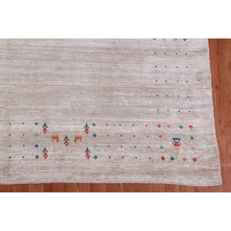Hand Knotted Oriental 100% Wool Carpet Tribal Stripe Greys & Charcoal Gabbeh Area Rug - 9' 11'' X 7' 11''