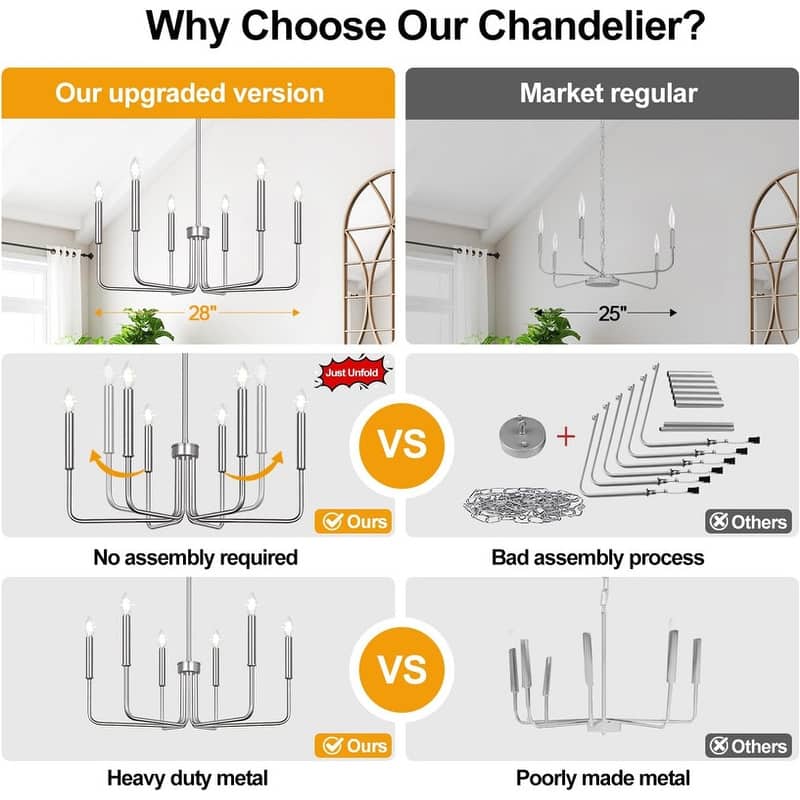 6-Light Farmhouse Chandelier for Dining Room Lighting