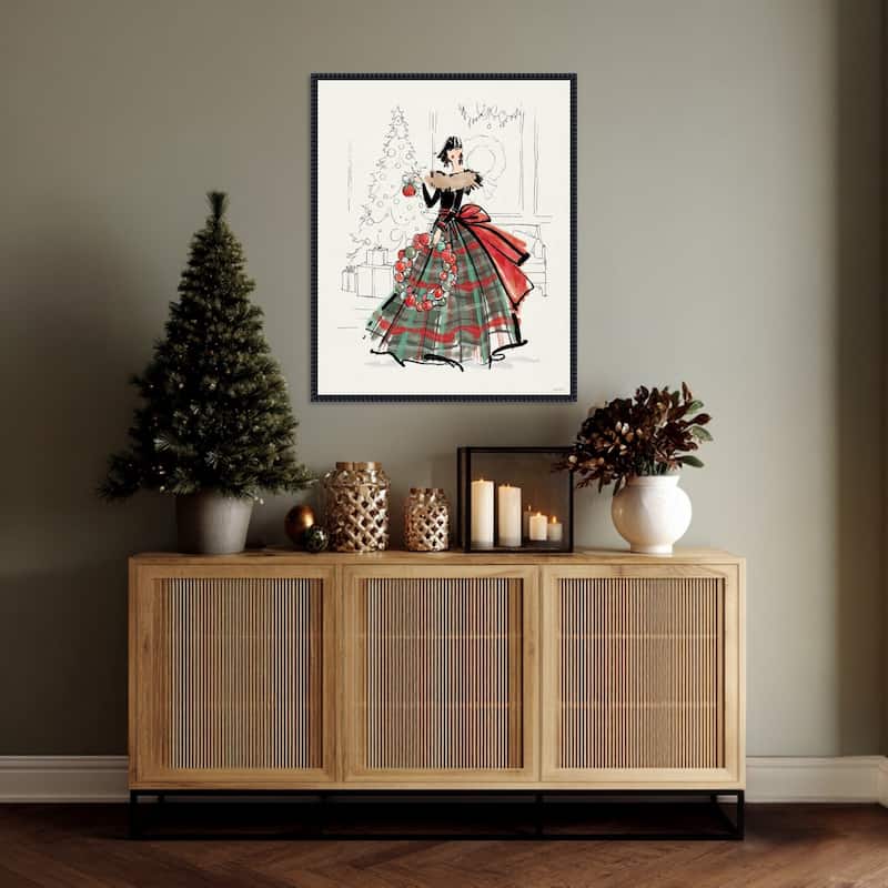 Holiday Fashionistas V by Anne Tavoletti (23 x 28 in.), Framed Canvas Wall Art Print - Sylvie Beaded Black