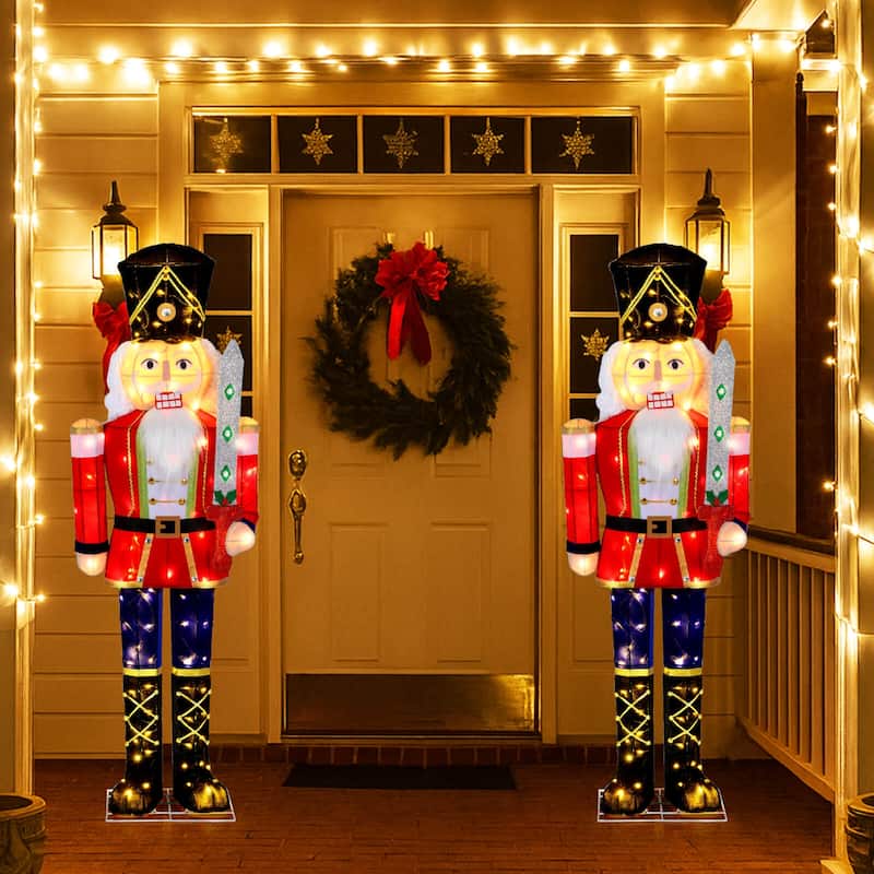Costway 1/2 PCS 5 FT Lighted Nutcracker Soldier Outdoor Christmas - as pic shows - 2 PCS