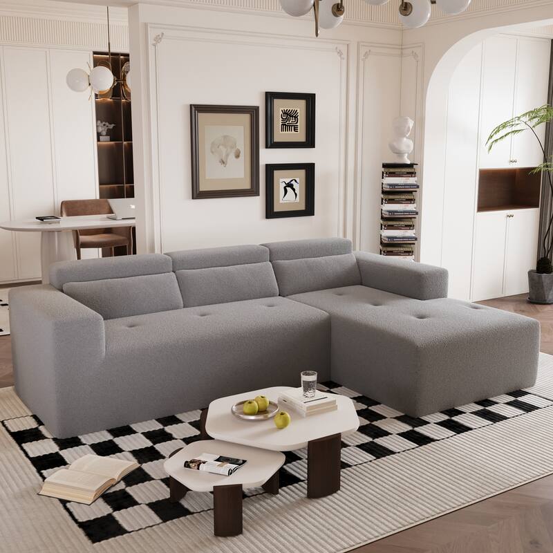 109" Grey Fabric L Shaped Sectional Sofa, No Assembly Required