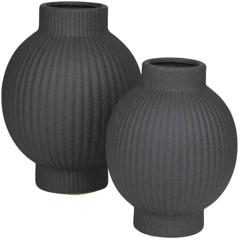 Ceramic Ribbed Decorative Vase - Set of 2 White or Black - CosmoLiving by Cosmopolitan
