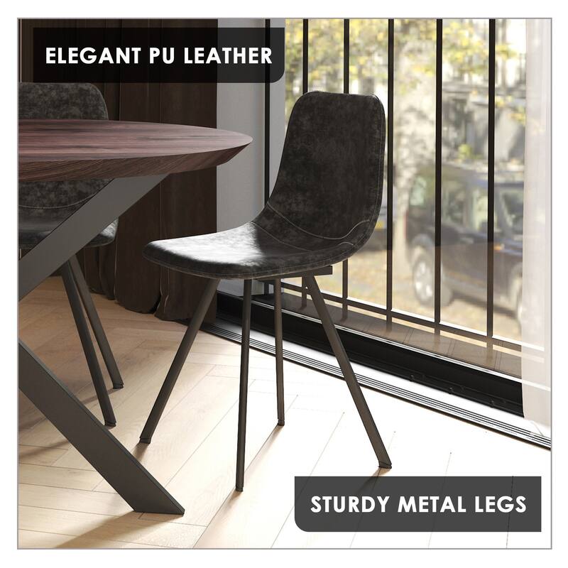 Markley Modern PU Leather Upholstered Ergonomic Mid-Back Accent Chair with Metal Legs Set of 4