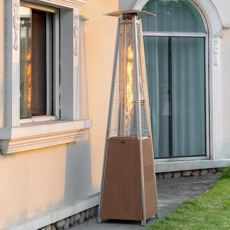 Outdoor 48,000 BTU Pyramid Propane Gas Patio Heater with Wheels - Brown