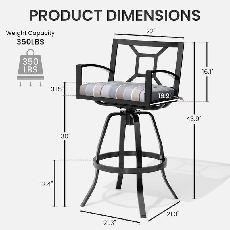 Outdoor Premium All-Aluminum Bar Height Bar Stools with Sunbrella Cushions