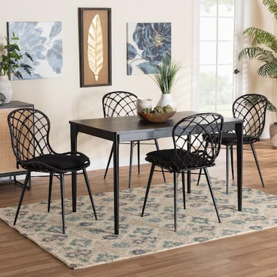 Sabelle Modern Bohemian Finished Wood and Rattan Dining Set