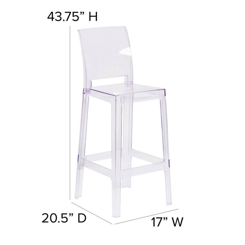 4 Pack Ghost Barstool with Square Back in Transparent Crystal - Wedding Chairs