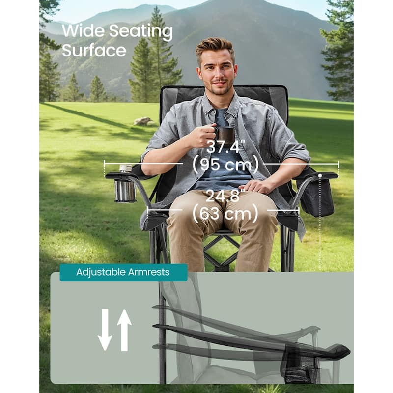 Lumbar Support Folding Camping Chair with High Backrest and Cup Holders Included Carry Bag - 24.8"D x 37.4"W x 39.2"H