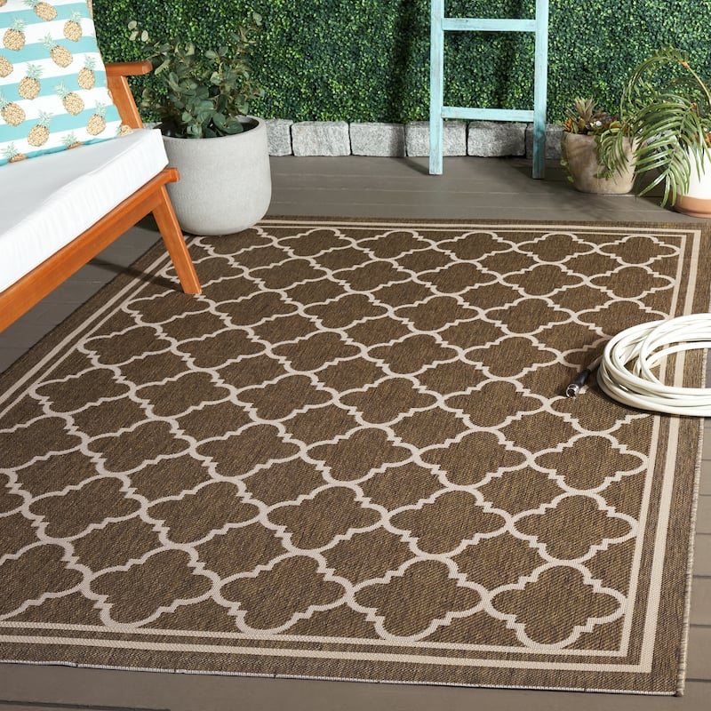 SAFAVIEH Courtyard Kristelle Indoor/ Outdoor Waterproof Patio Backyard Rug - 8' x 10' - Brown/Bone