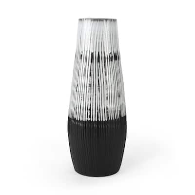 Ceramic Cylinder Table Vase with Abstract Pattern 19 Inches Height