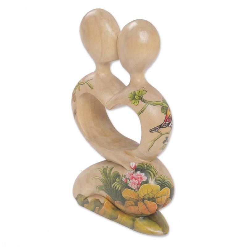 Novica Handmade Blossoming Romance Wood Statuette