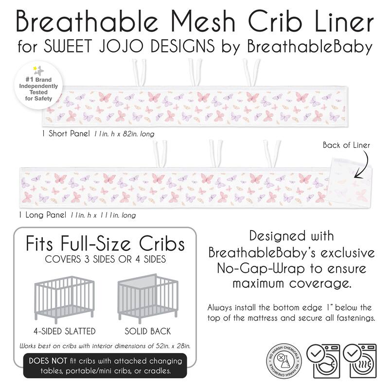 Sweet Jojo Designs + BreathableBaby Breathable Mesh Crib Liner Pink/Purple Shabby Chic Butterfly Girl Butterflies