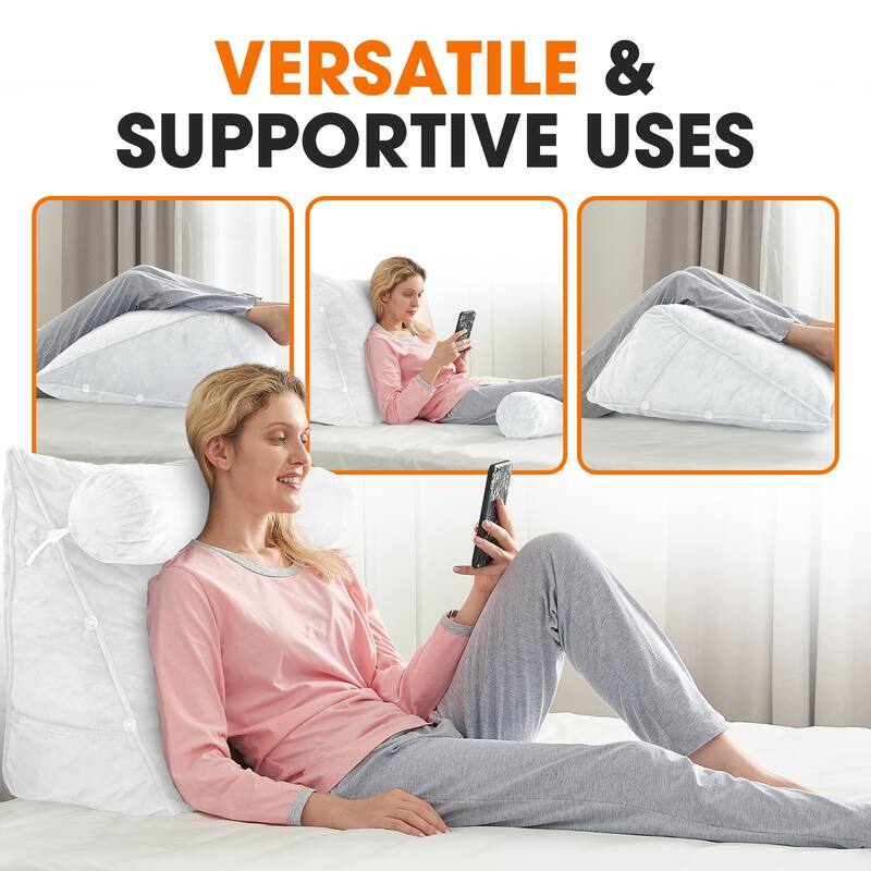 Cheer Collection Extra Large Wedge Pillow with Detachable Bolster