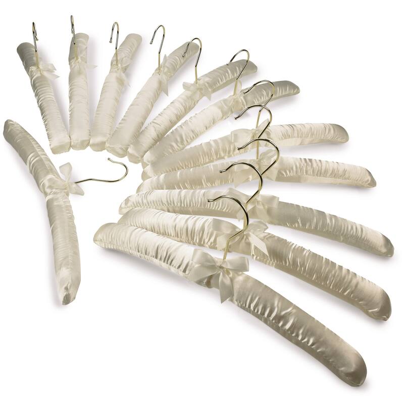 Premium Heavy Duty Thick Satin Padded Hangers Anti Slip - Ivory, Set of 12