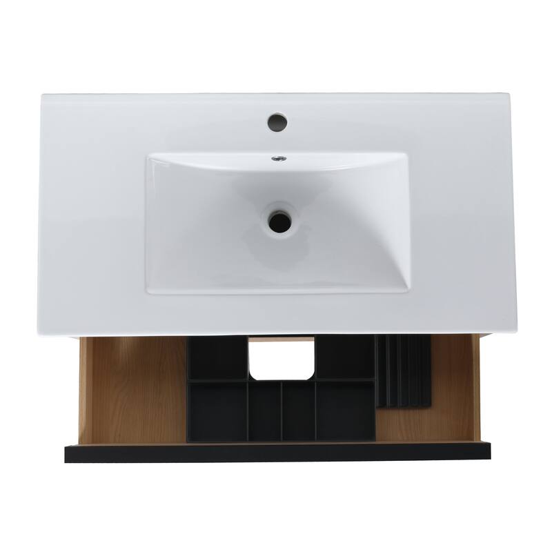 Wall-Mounted Plywood Bathroom Vanity Set in Plain Light Oak with Integrated Sink