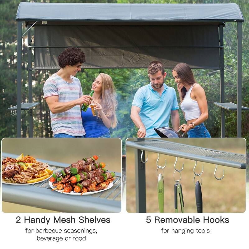 Stylish Arch Grill Gazebo with Sun Shade Panel and Side Awning for Outdoor BBQs and Parties