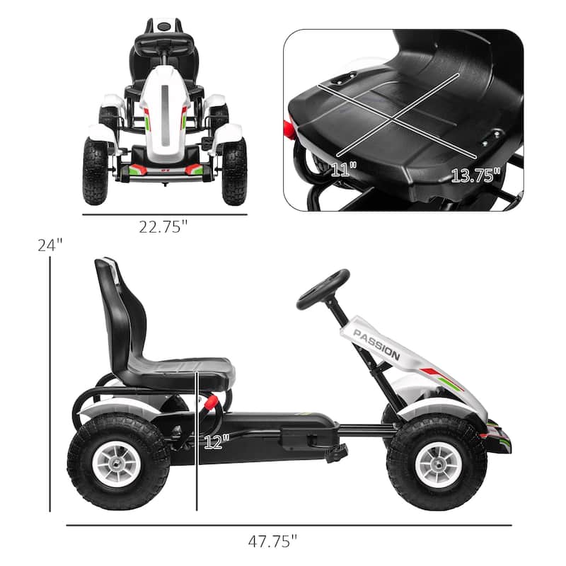Outdoor Pedal Go Kart Ride-On Pedal Car with Adjustable Seat, All-Terrain Car Electric Vehicle with Handbrake