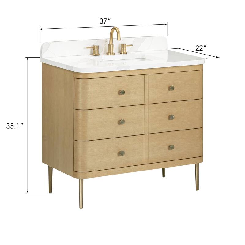 Serena Bathroom Vanity in Light Oak with Calacatta Quartz Top