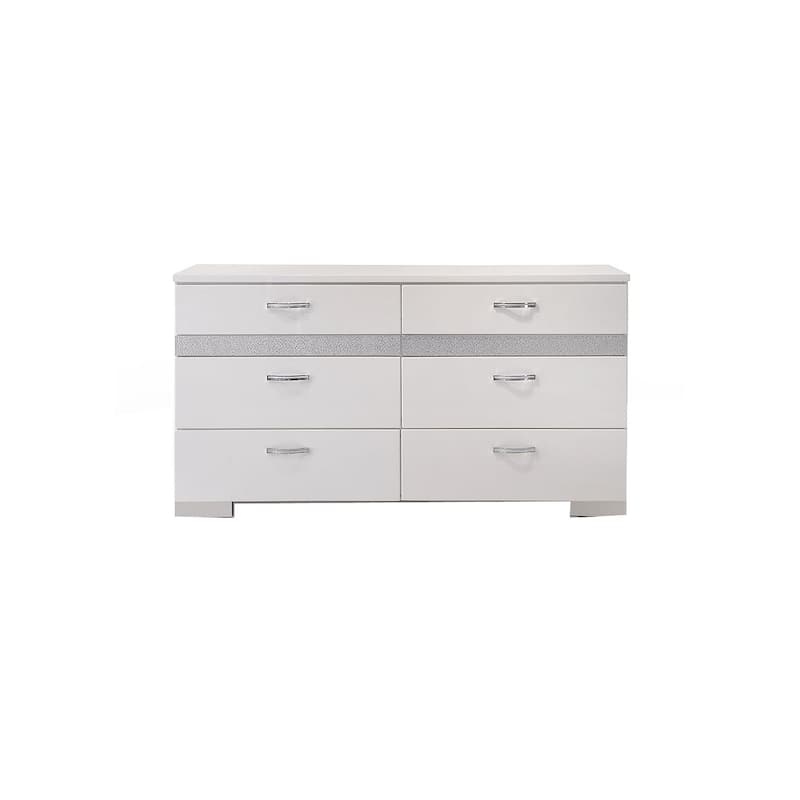 Dresser With Eight Center Metal Glide Drawers In White Gloss Finish