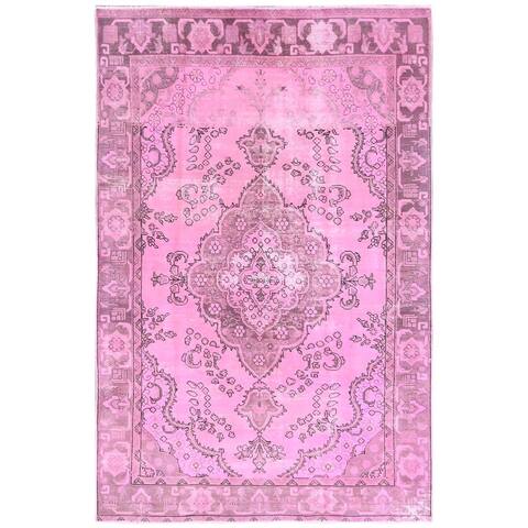 Hand Knotted Pink Overdyed & Vintage with Worn Wool Oriental Rug (6'2" x 9'3") - 6'2" x 9'3"