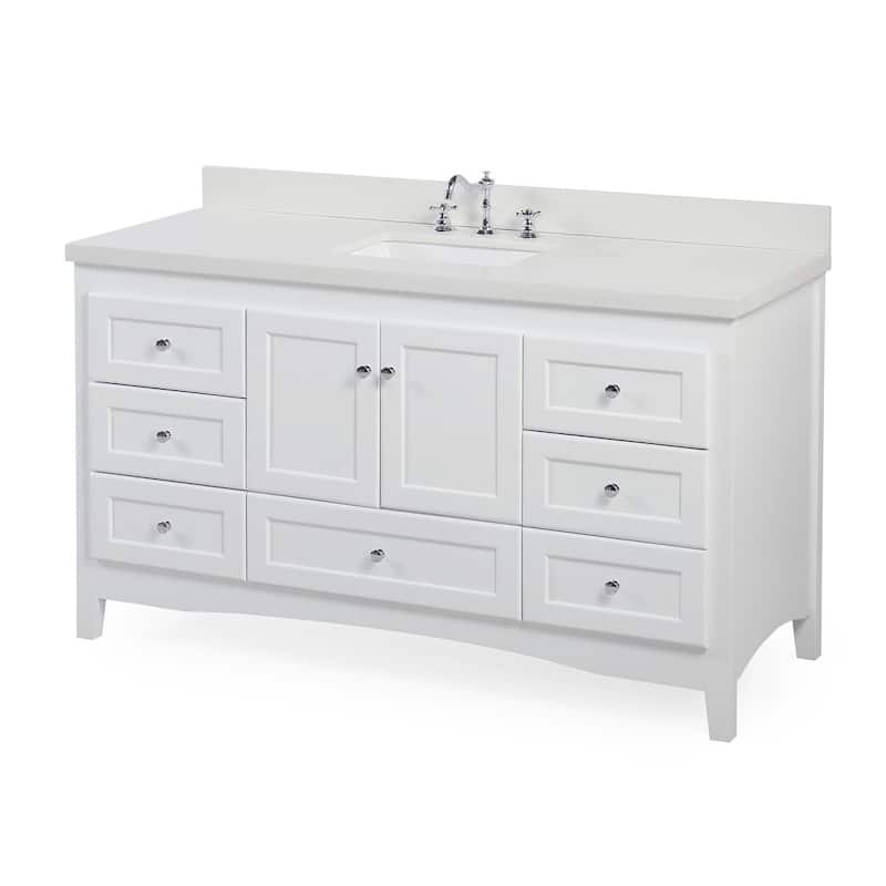 KitchenBathCollection Abbey 60" Single Bathroom Vanity with Quartz Top