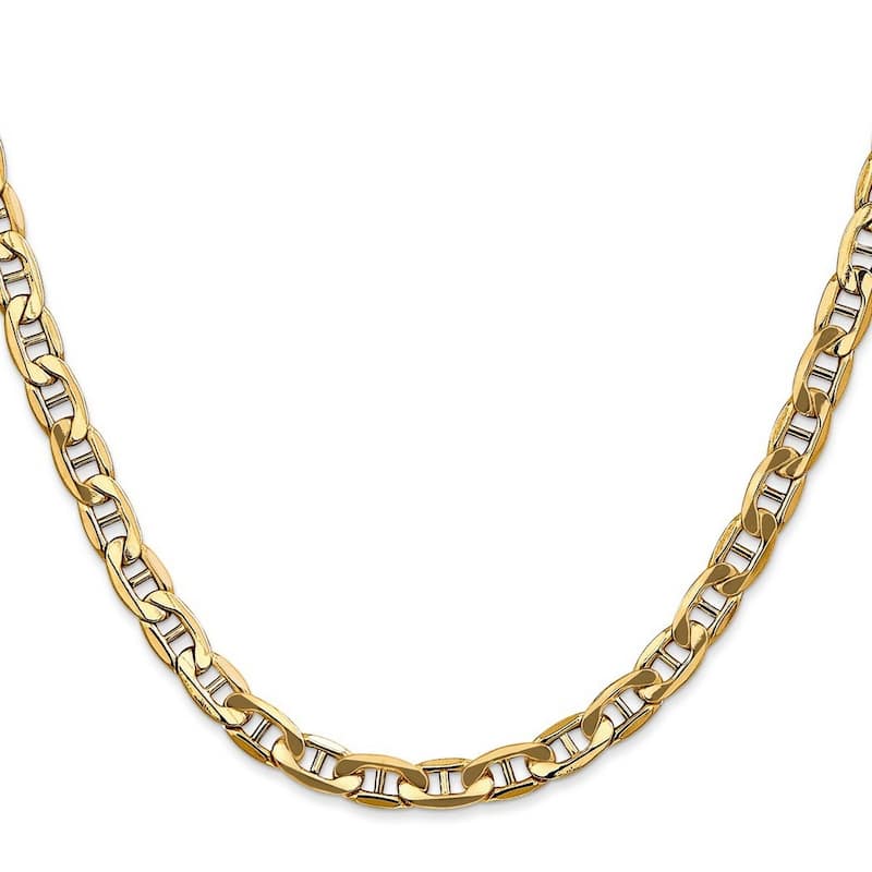 Curata 14k Gold 5.5mm Semi solid Nautical Ship Mariner Anchor Chain Bracelet