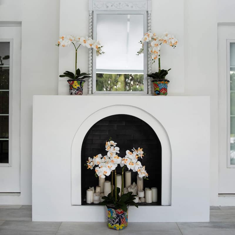 Triple Orchid Artificial Floral Arrangement with Mexican Talavera Planter - 27"