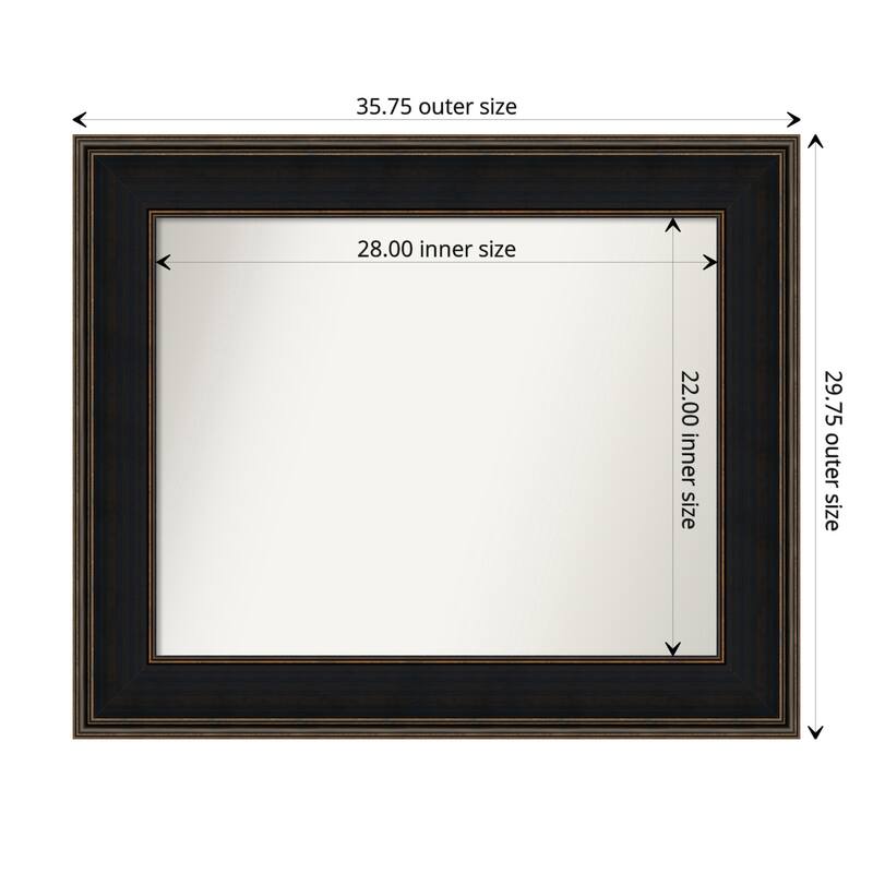 Mezzanine Espresso Framed Non-Beveled Custom Wall Mirror, Bathroom Vanity Mirror - Outer Size: 35.75 x 29.75