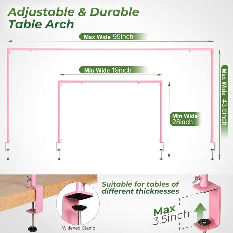 Walensee Over The Table Rod Stand with Clamps Adjustable 28"-43.5" Tall Table Arch Hanging for Wedding Party Decorations