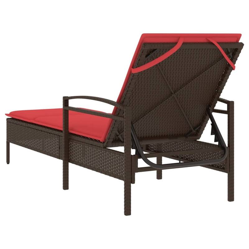 vidaXL Sun Lounger with Cushion Daybed Furniture Poly Rattan Brown/Gray/Black - 24.8" x 78.7" x 24.4"/28.3"/31.9"