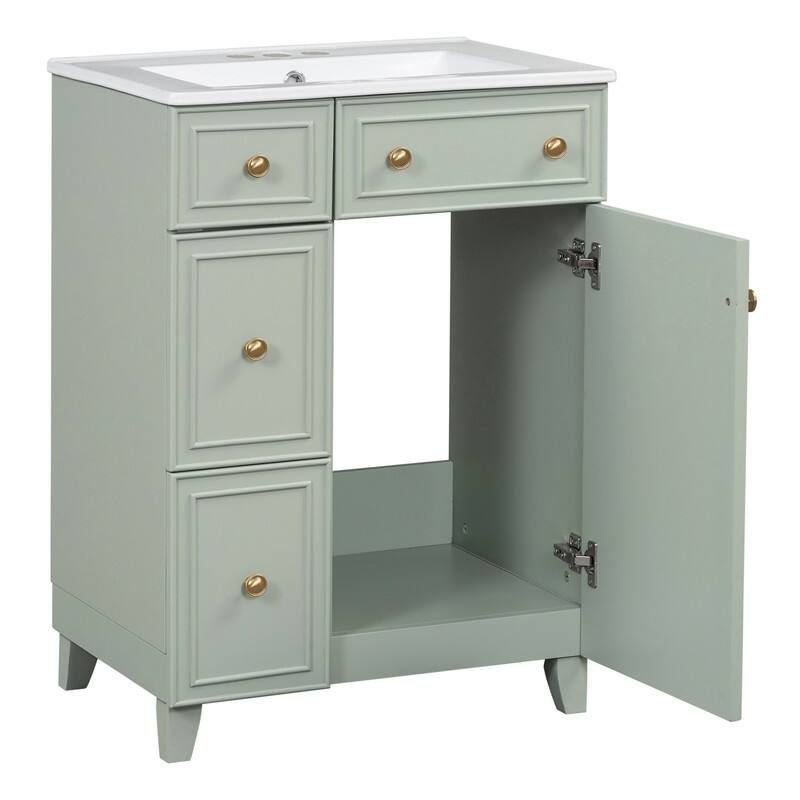 Bathroom Vanity Set: 24-Inch Cabinet With Ceramic Sink, Two Drawers And A Single Door - 24"W*18.3"D*34.3"H